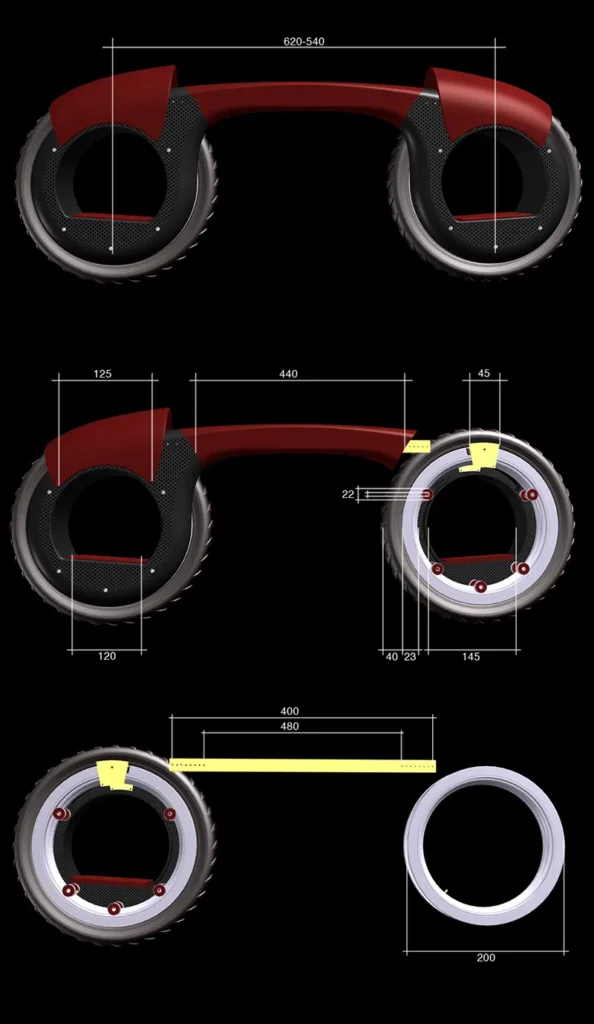 Technical drawing and dimensional study of the 360 project
