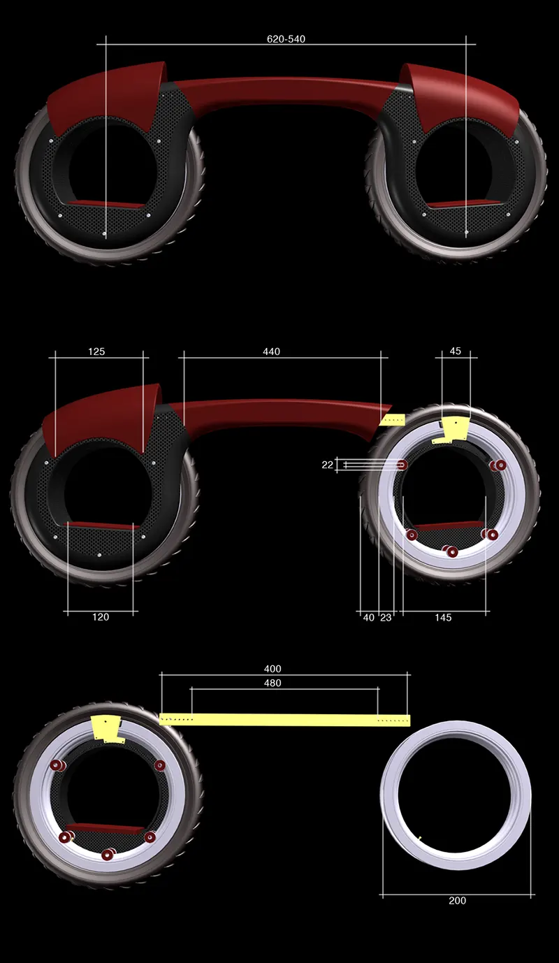 Technische Zeichnung und Dimensionsstudie des 360-Projekts