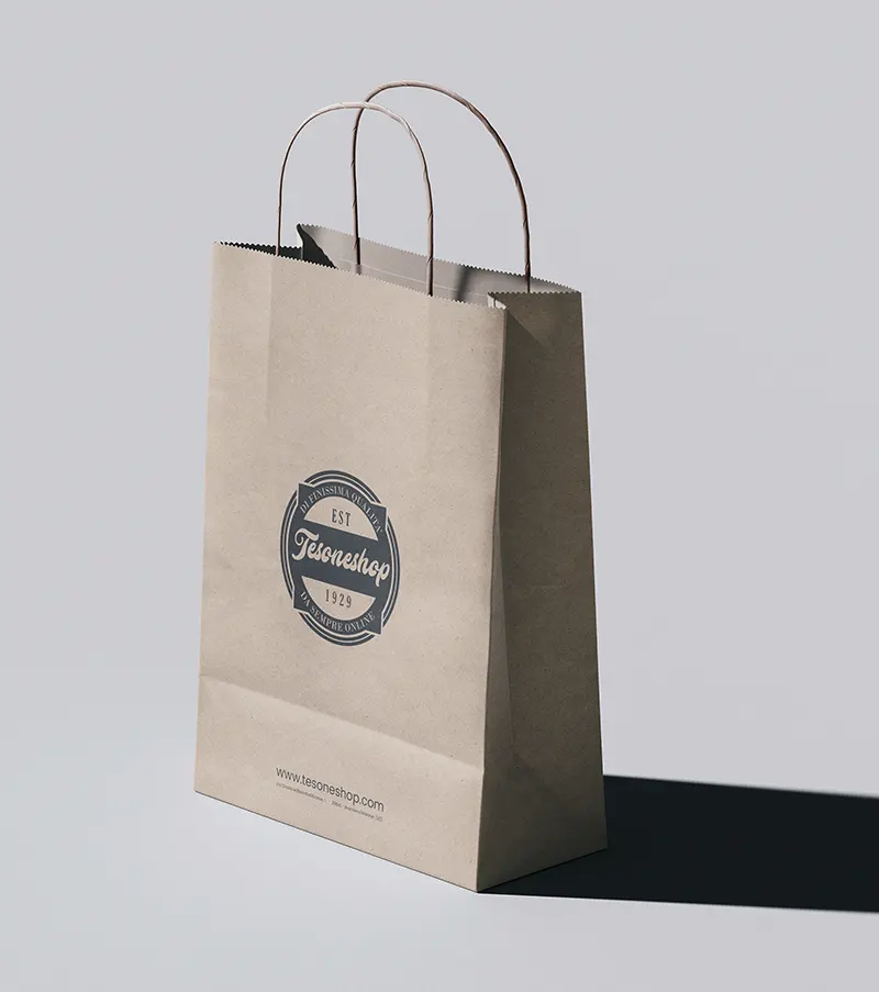 Papiertasche mit dem Logo von Tesone Alimentari, Design von Francesco Sommacal
